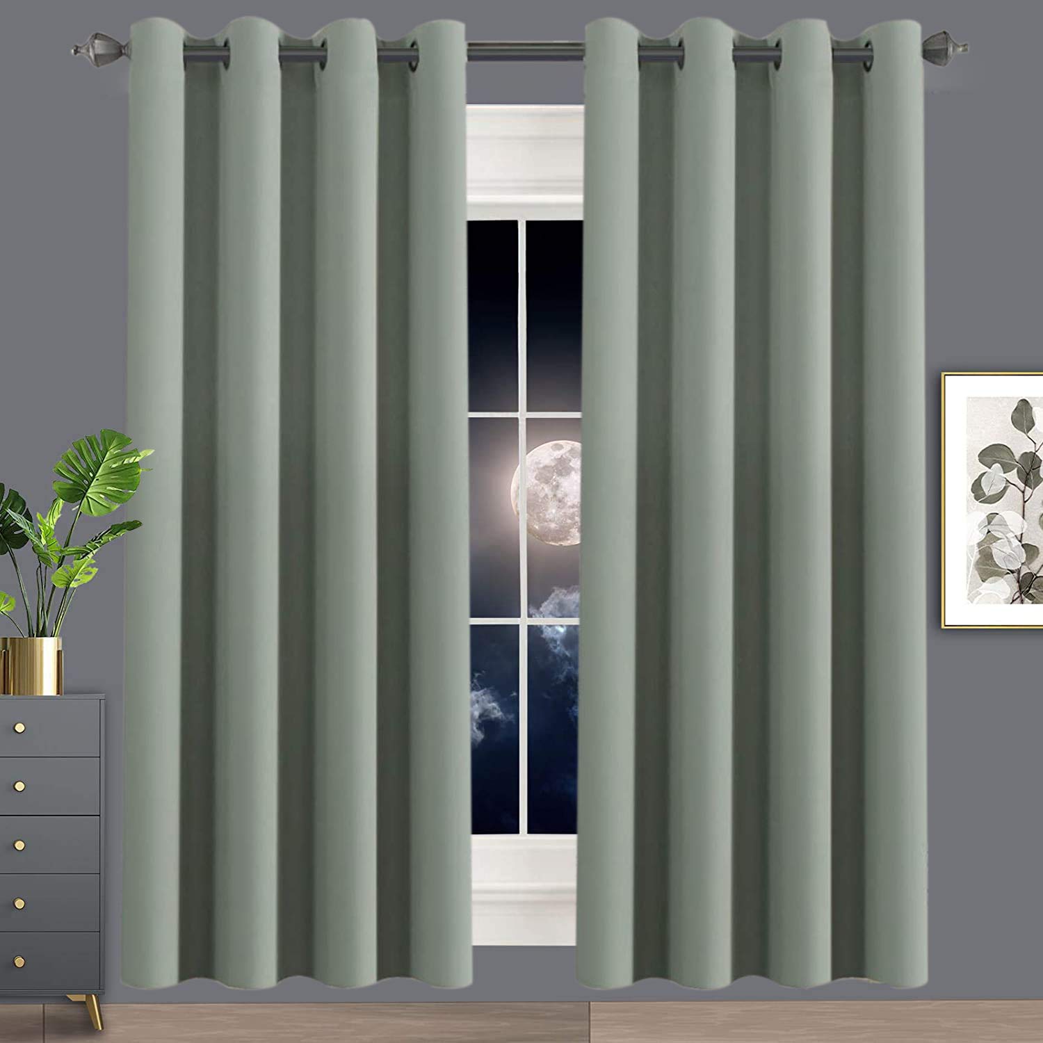 Muutos Cortinas de salón 200x240cm, Visillos Cocina, Opacas Moderna Suaves con Ojales Aislamiento Térmico para Dormitorio o Salón Dobladillo para Barra - Verde Gris