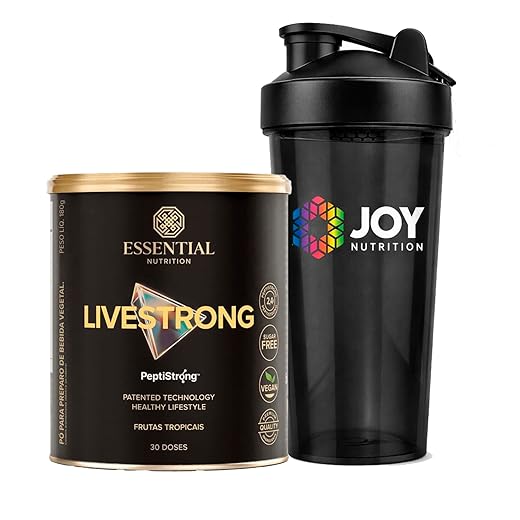 LiveStrong – Essential Nutrition | Proteína Vegana Hidrolisada da Fava (PeptiStrong™) | Sem Açúcar, Sem Glúten, Sem Lactose | Sabores Variados + Coqueteleira (Frutas Tropicais)