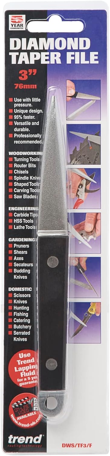 Trend 3-Inch Diamond Tapered File for Sharpening Wood Turning Gouges, DWS/TF3/F