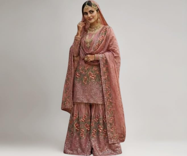 Women’s Sharara Set for Women | Eid Special Fendy Silk Kurta Sharara Dupatta Set | Heavy Embroidery & Sequin Work | Fully Stitched Festive