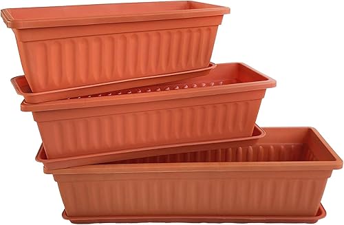 Miniatura 5 de HENGDELI 5 cajas de plástico de color rojo ladrillo de 16.8 pulgadas de largo con bandejapara flores, verduras, plantas, plantas de semillero en el