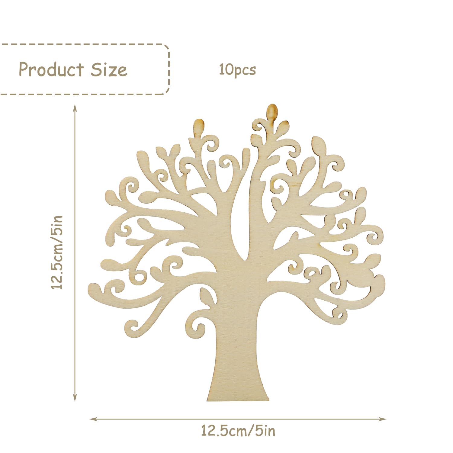 Rumyve 10Pcs Natural Wooden Tree Embellishments,Tree Ornaments for Wedding Christmas Party Scrapbooking Card Making Decorating DIY Crafts Arts - Image 2
