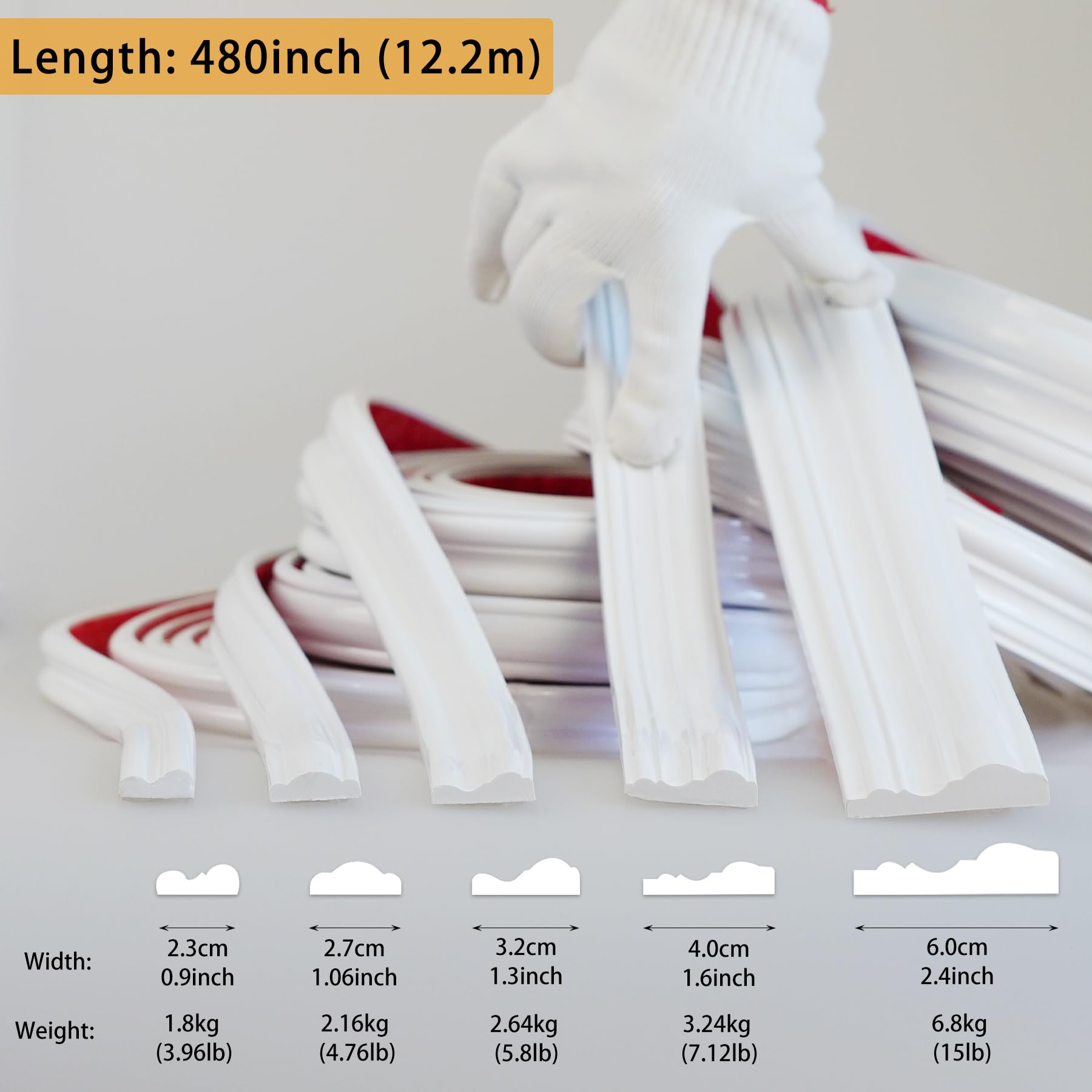 Hungbak 1220 cm di lunghezza x 4,1 cm di larghezza, stacca e attacca la sedia pannello stampaggio, bordo pre-innescato per la decorazione della casa e la protezione delle pareti