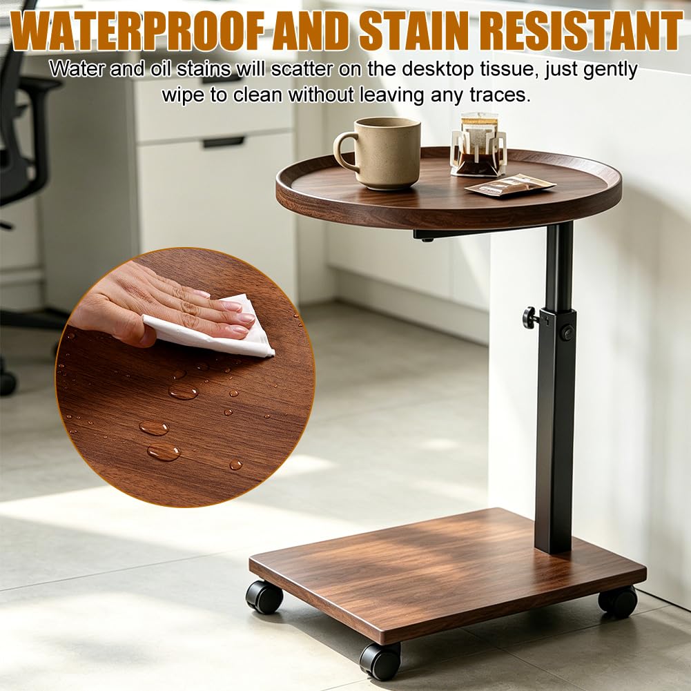 Mesa auxiliar giratoria de 360 grados, mesa auxiliar con ruedas, altura ajustable 45 – 80 cm, mesa de sofá en forma de C, mesa de centro redonda pequeña para sofá, cama y oficina en casa
