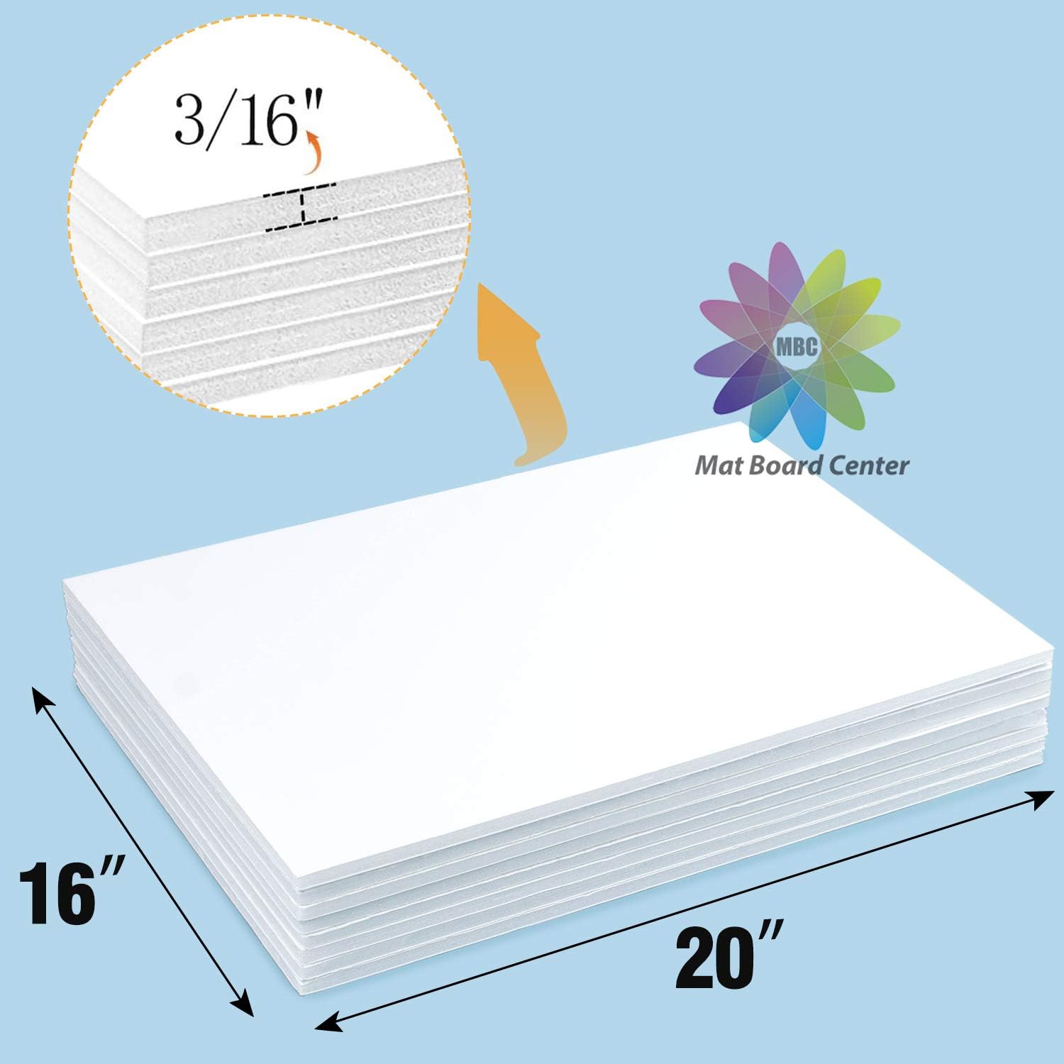 Pack of 10, 16x20 Self Adhesive Foamboard for Picture and Poster Mounting, Lightweight White Color Foam Board for Crafts, Artworks, School Projects, 3/16 inches Thick : Office Products