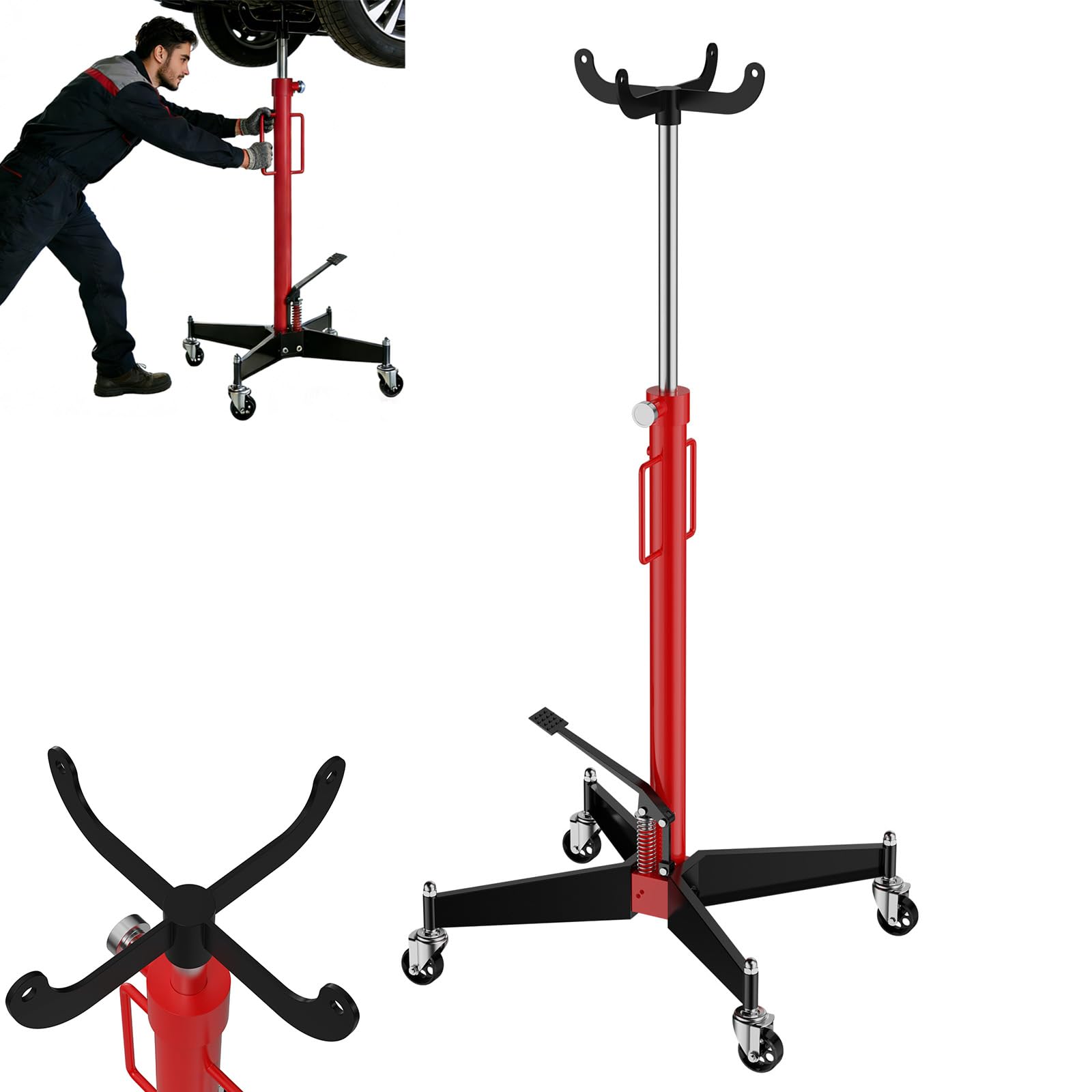 YRHome Getriebeheber 500kg Hydraulisch, Motorheber für Kfz, Arbeitshöhe 111-190cm, 4 Lenkrollen, Streckbreite 330mm, Stabiler Stahlaufbau