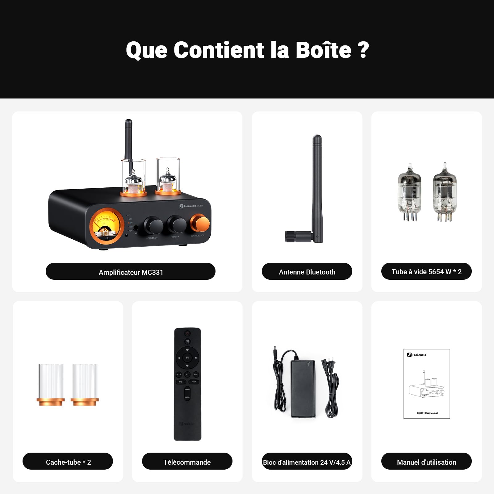 Fosi Audio MC331 Amplificateur à Tube HiFi avec DAC, Préamplificateur VU-Mètre Vintage avec Bluetooth et USB/OPT/COAX/RCA, Amplificateur Audio Stéréo 2 Canaux pour Haut-Parleurs d'étagère, Home Cinéma