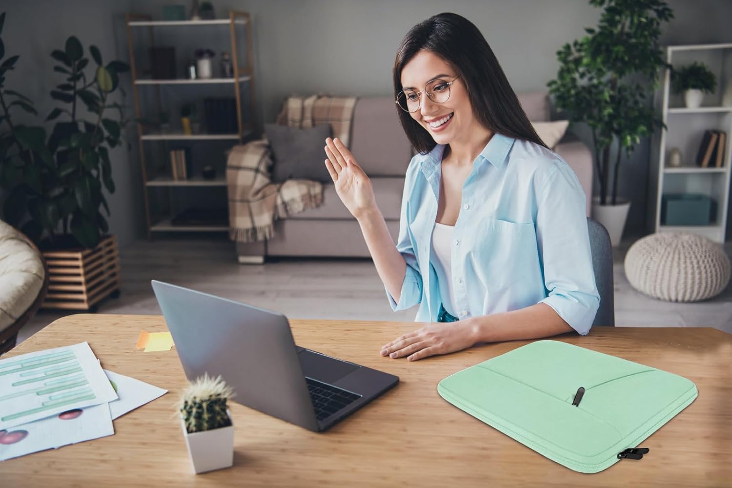 Laptop Case 15.6 inch, Shockproof Protective Computer Carrying Cover with Front Pocket, Briefcase Handbags Laptop Sleeve for 15.6 inch HP, Dell, Acer, Asus, Notebook, Light Blue - Image 6