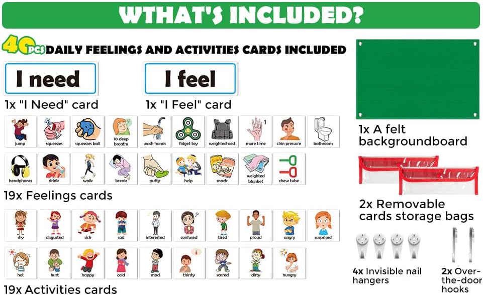 Miniatura 4 de KIKIGOAL Tabla de sentimientos para suministros de maestros preescolares, tabla de bolsillo de aprendizaje socioemocional, gestión del