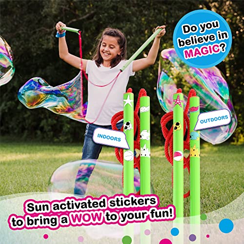 WOWMAZING Mega Value Big Bubble Kit: 2 Large Bubble Wands 6-Pack of Big Bubble Powder (Makes 6 Gallons) | Outdoor Toy for Kids, Boys, Girls | Powder Made in USA - Thumbnail 3