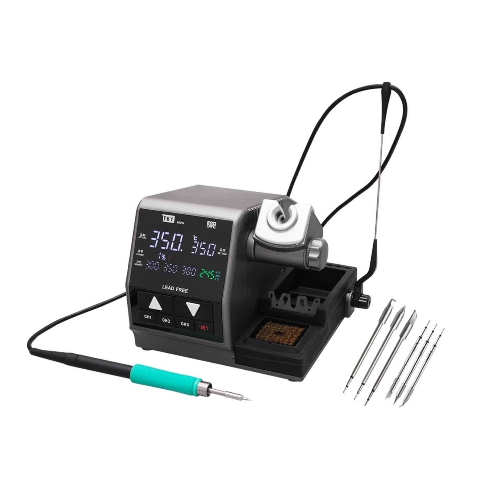 Stazione di Saldatura, Stazione di saldatura ad alta potenza T61 da 400 W, strumento rilavorazione compatibile con punte C470 C245