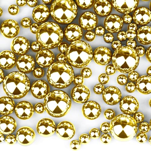150Pcs Brightgold Polished No Hole Faux Pearl Beads for Vase Filling Decorations, Plastic Pearls Vase Fillers, Table Scatters, Wedding Centerpiece, Home Decor, 8/14/20 mm