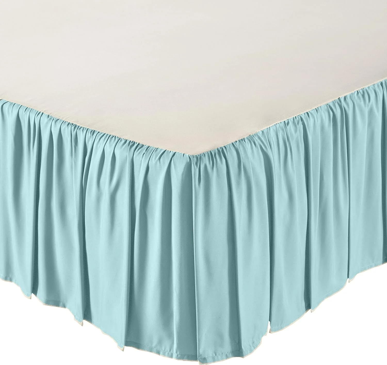 Falda de cama de tafetán de seda pura azul polvo Queen 60x80 con acabado artesanal exclusivo