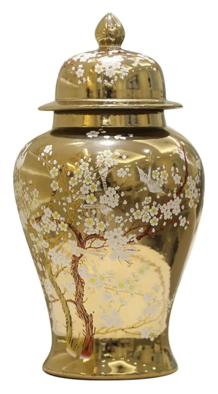 asdchZen Vase Gold Ginger Jar With Lid,Classical Ceramic Ginger Vase, Decorative Porcelain Flowerpot Jars Temple Jar With Lids,Flower Pattern Flower Vases Decor For Table-Gold1||Large-,Gold1-Large