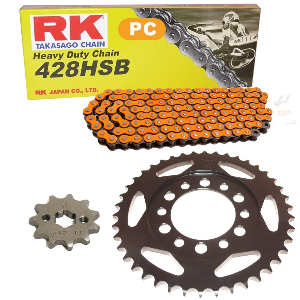 Set catena adatta per Yamaha TY 125 1980 catena RK PC 428 HSB 120 aperta arancione 13/52