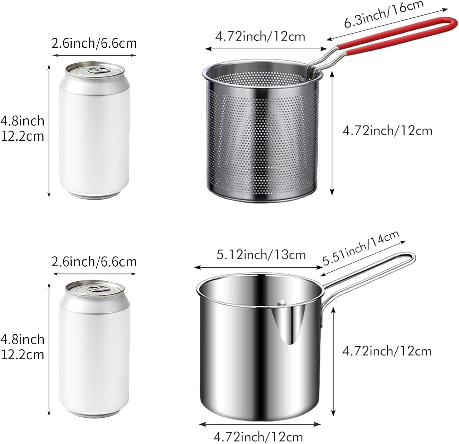 Mini Deep Fryer Pot Set, 1.2L / 40.6 FL OZ 304 Stainless Steel Frying Kit