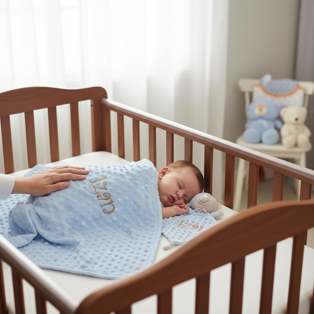 various Coffret Cadeau bébé personnalisé avec prénom, Bleu | Couverture Minky, Doudou ultra-douce, Brodée au nom du nouveau-né, Pour garçon ou fille