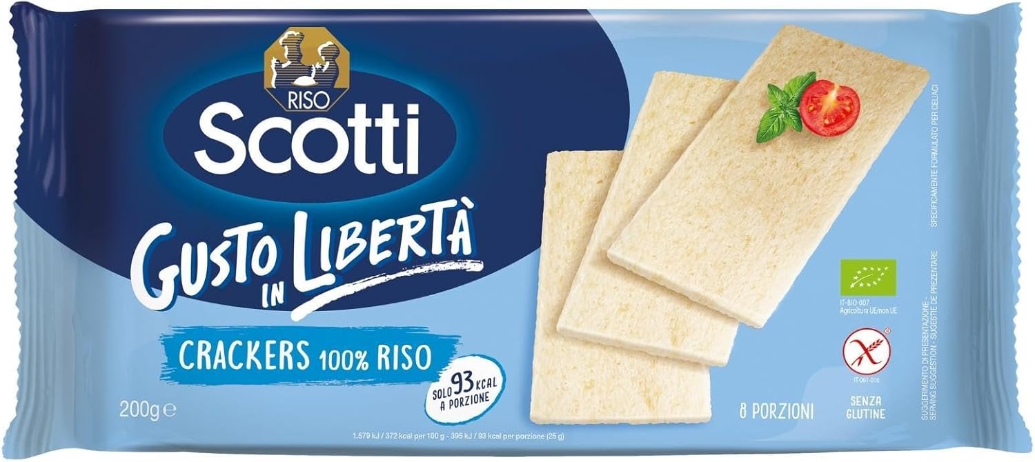 Riso Scotti - Crackers di Riso 100% Senza Glutine Bio - Snack Salati Biologici - 8 Porzioni Singole