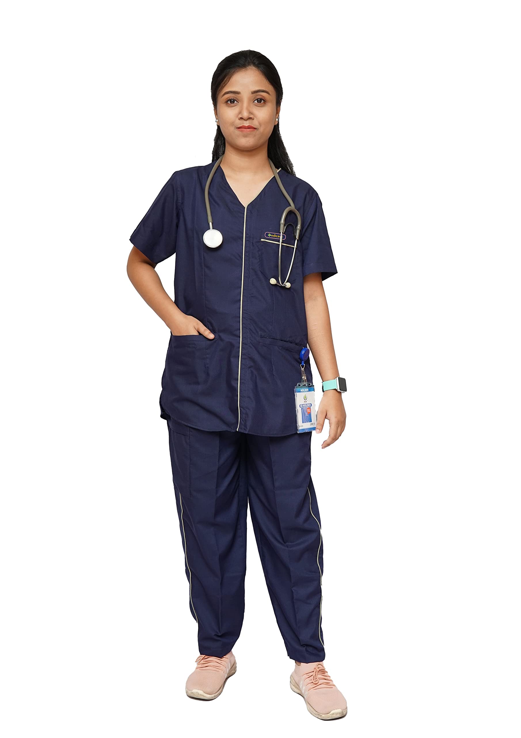 Indicare Health Sciences Womens Scrub Suit Designer V-Neck- Ideal for Doctors, Nurses, Dentists and Healthcare Professionals (Navy Blue, XL) (B0C4G323CM) Amazon Price History, Amazon Price Tracker