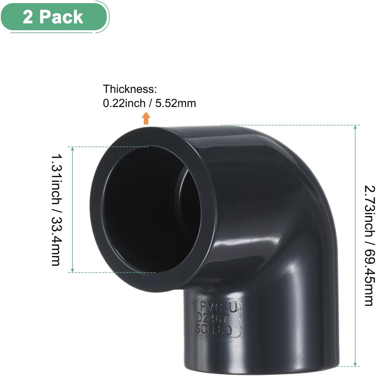 M METERXITY 2-Pack 90 Degree Adapter Connector,1" Socket UPVC Pipe Fitting Elbow, Schedule 80, 90 Degree PVC Elbow Pipe Fitting Connector for Water Line [Grey]