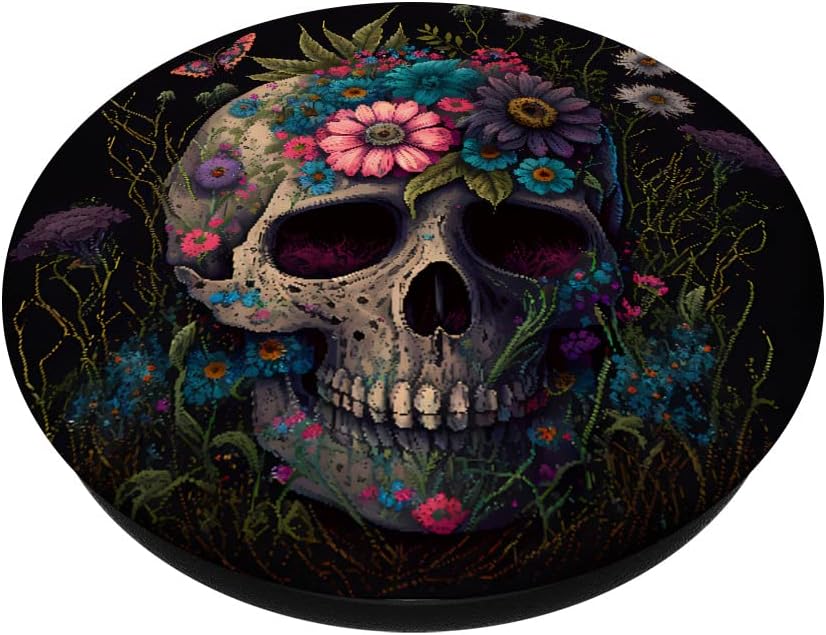 Sugar Skull Floral, Día de los Muertos, Flowers Sugarskull PopSockets Swappable PopGrip - Image 2