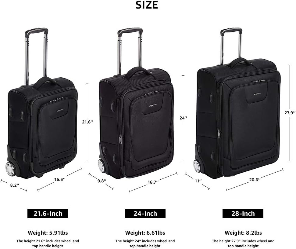 Amazon Basics Softside Carry-On Luggage Suitcase With TSA Lock And Wheels - 21.6 Inch, Black Black 21.6-Inch