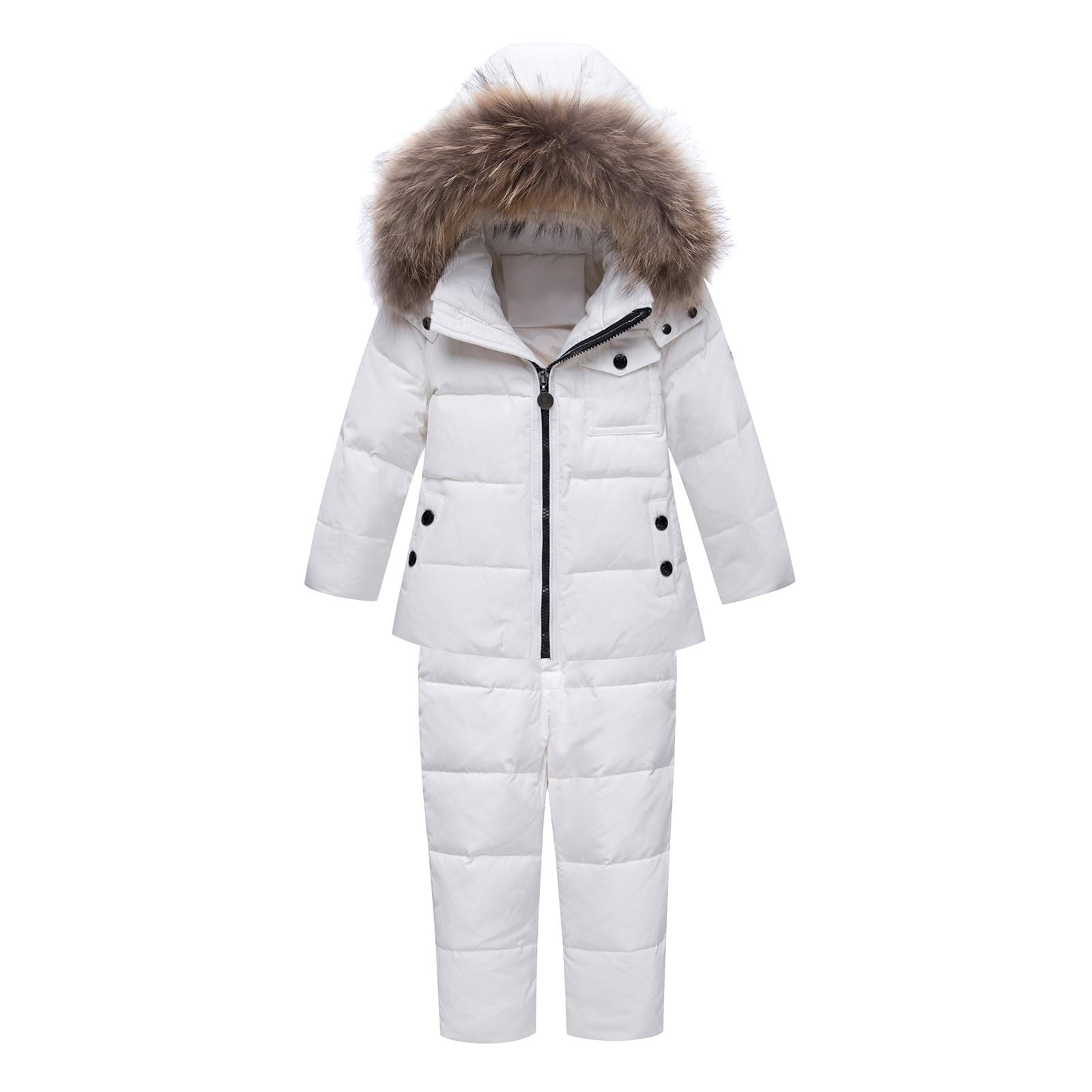 amropi Traje de Nieve Niña Niño Chaqueta con Capucha + Pantalones 2 Piezas Invierno Conjunto de Esquí Blanco,4-5 Años