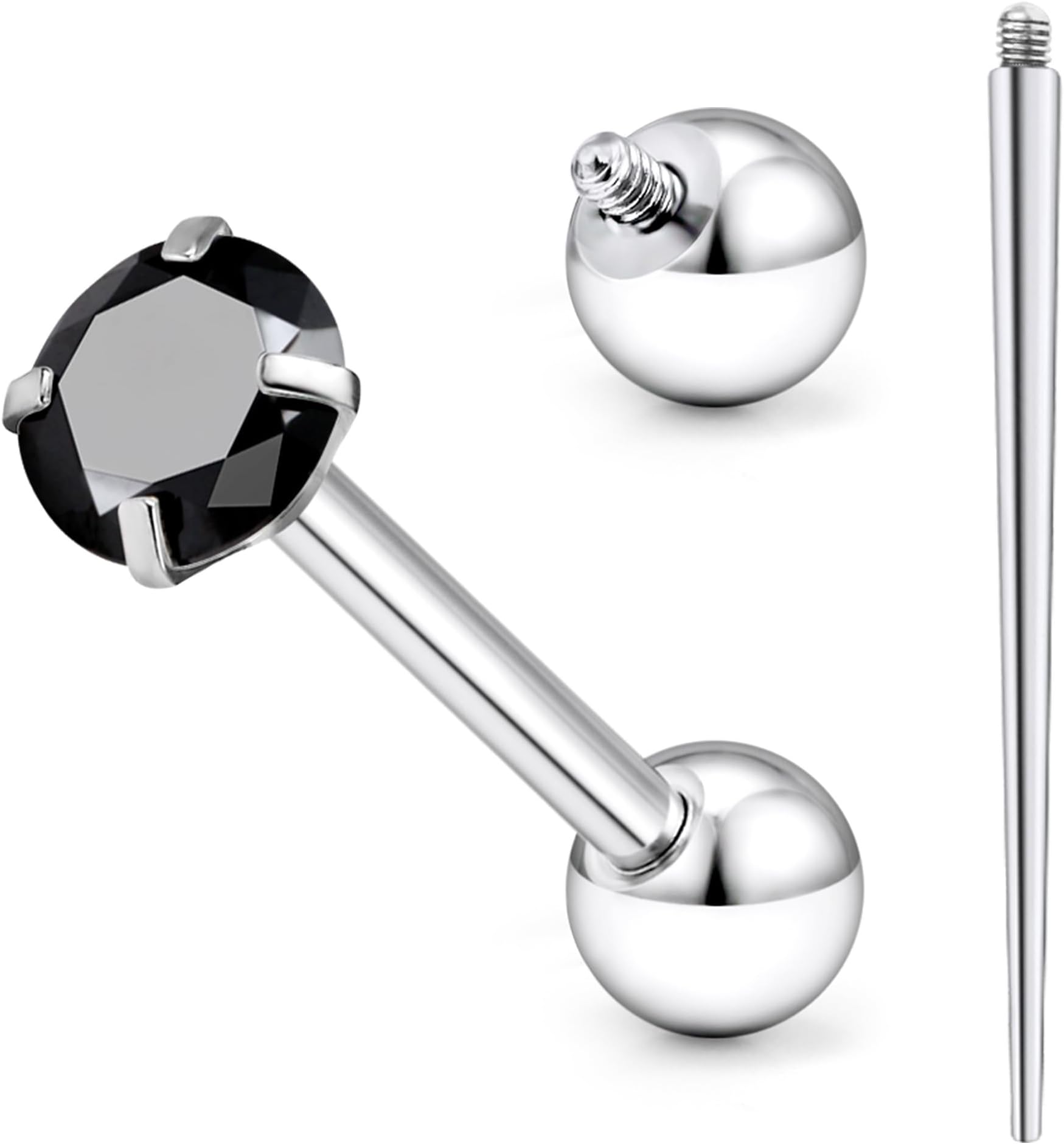 ASTM F136 Titanium Tongue Piercing Barbell Jewelry Internally Threaded Tongue Rings CZ Solid Titanium Labret Cheek Piercing Jewelry for Women Men 14G 16mm