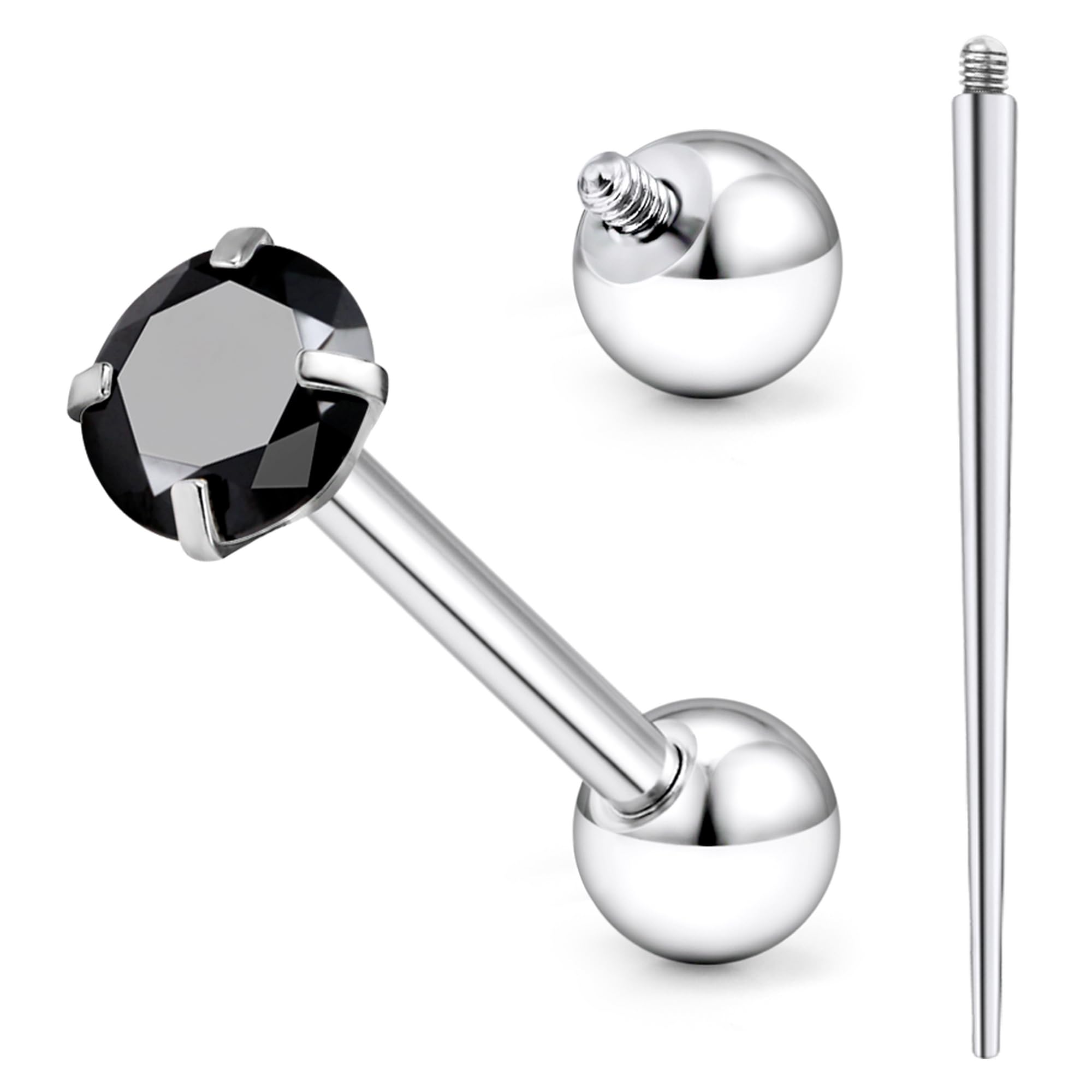 ASTM F136 Titanium Tongue Piercing Barbell Jewelry Internally Threaded Tongue Rings CZ Solid Titanium Labret Cheek Piercing Jewelry for Women Men 14G 16mm