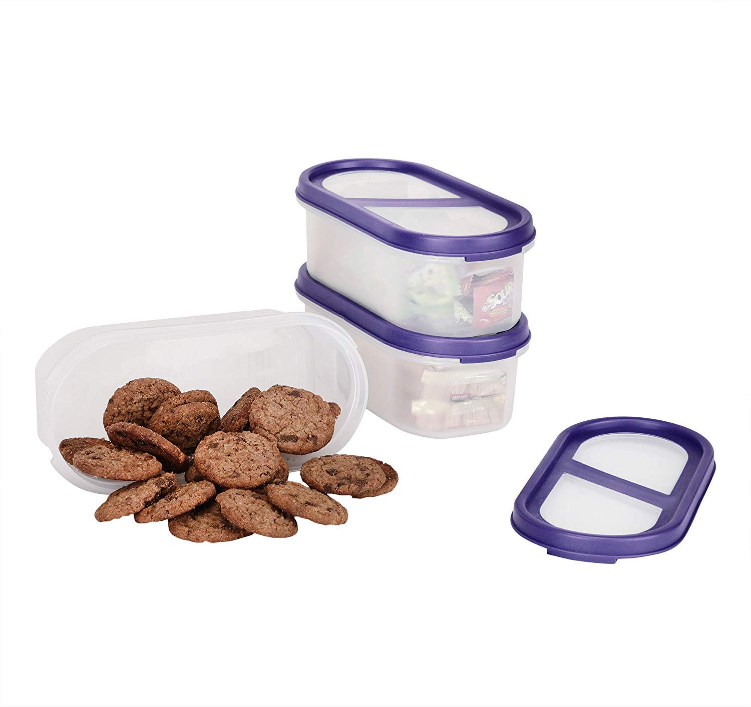 Cutting EDGE 360� Slant View Super Sturdy Stackable Modular Design BPA-Free Air-Tight Space Saver Dry Food Storage Containers, 525 ML (Purple Lids, 2.2 Cup/17.6 oz) - Set of 3