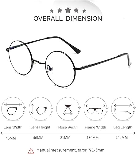Miniatura 5 de Kursan Pequeñas gafas redondas claras del marco del metal del círculo de los vidrios de la lente del círculo Negro
