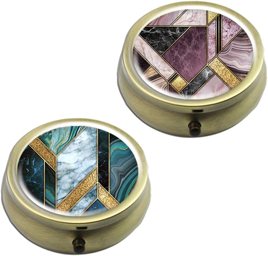 Pill Cases Set of 2 - Cheliz Compact 3 Compartment Medicine Case, Pill Box for Pocket or Purse (Marble Set1)