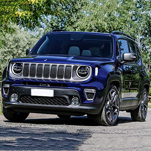 Image of Front Grill Inserts for Jeep Renegade 2019-2023 ABS Chrome Silver | Front Grille Frame,Tape Install No Drill /Cut,Scratch-Resistant, Dustproof, Stylish & Easy Clean
