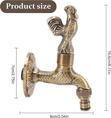 Vista 26 de Grifo de agua montado en la pared G1/2, material de latón, diseño de estilo chino vintage, lavadora de cocina, lavabo, lavabo, grifo de manguera