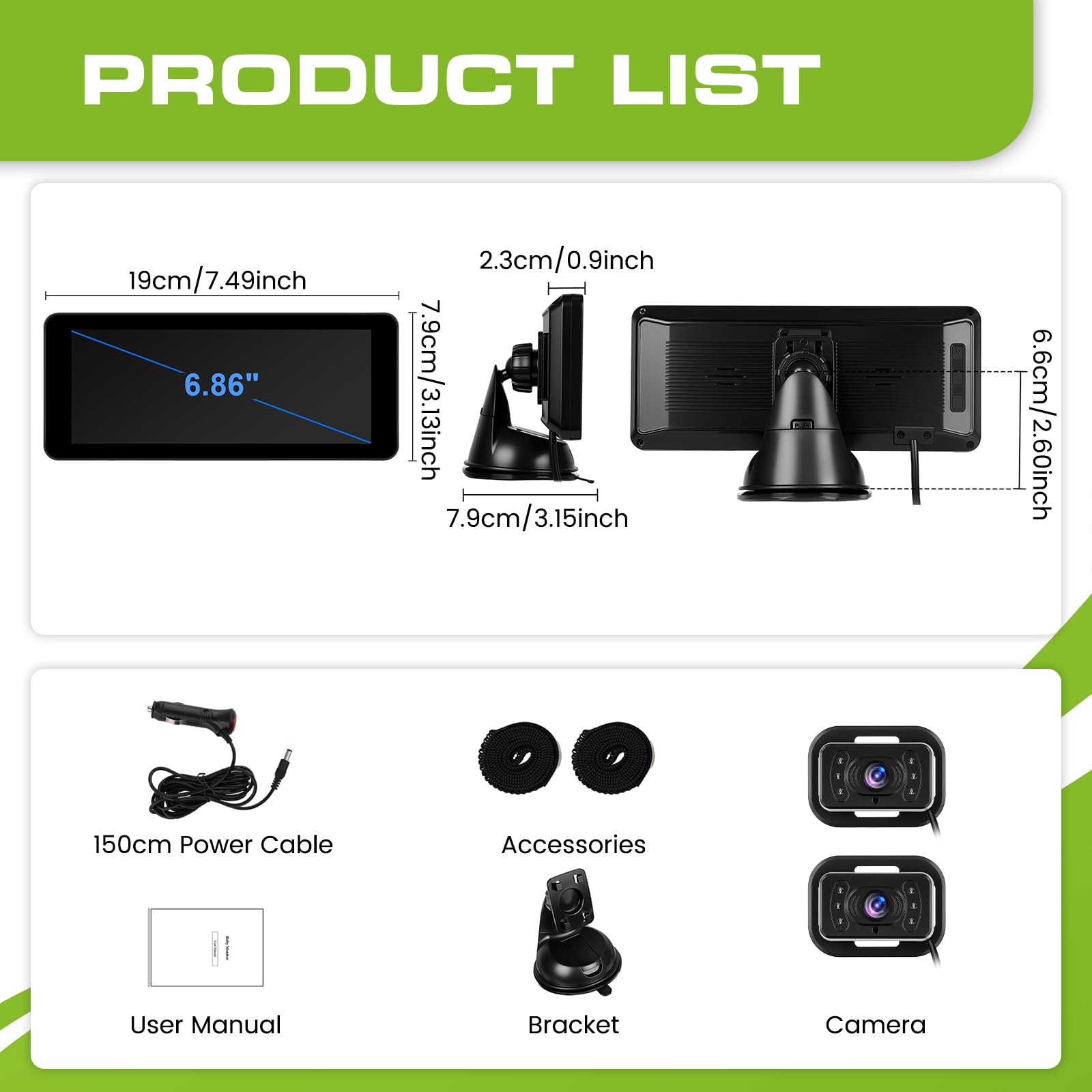 720P Baby Autokamera für 2 Kinder 6,86 Zoll Ultrawide IPS Display IR Nachtsicht 360°Drehbar Split-Screen Einfache Installation Baby Kamera Auto für Limousinen, Kleintransportern, Lieferwagen und SUV