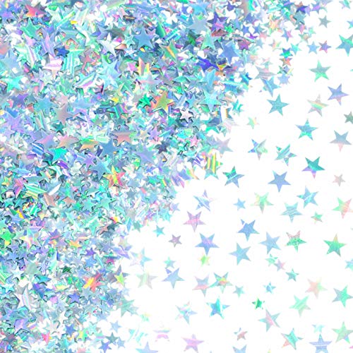 Silver Twinkle Stars Table Sprinkles - Sparkle Foil Metallic Sequins Wedding Under The Sea Baby Shower Birthday Party Decorations, 60g