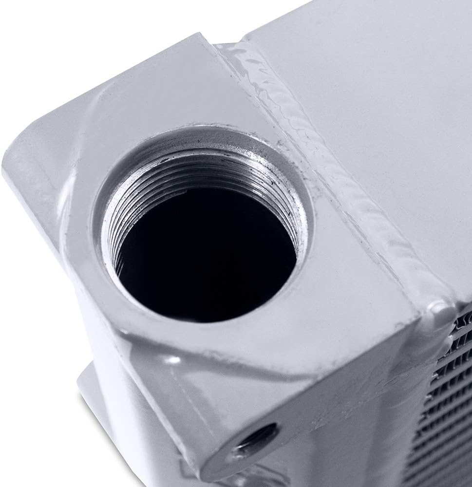 Close-up of oil cooler inlet/outlet port