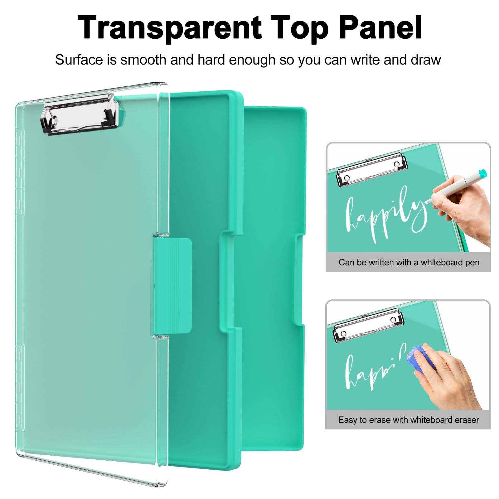 Piasoenc Clipboard with Storage, 8.5 x 11 Clip Boards with 2 Storage Case and A4 Paper Folder, Clear Dry Erase Top Panel - Image 4
