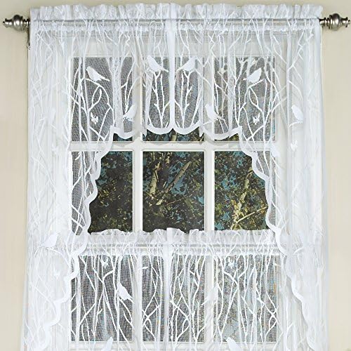 Sweet Home Collection Kitchen Window Tier, Swag, or Valance Curtain Treatment in Stylish and Unique Patterns and Designs for All Home Décor, Songbird White image 3