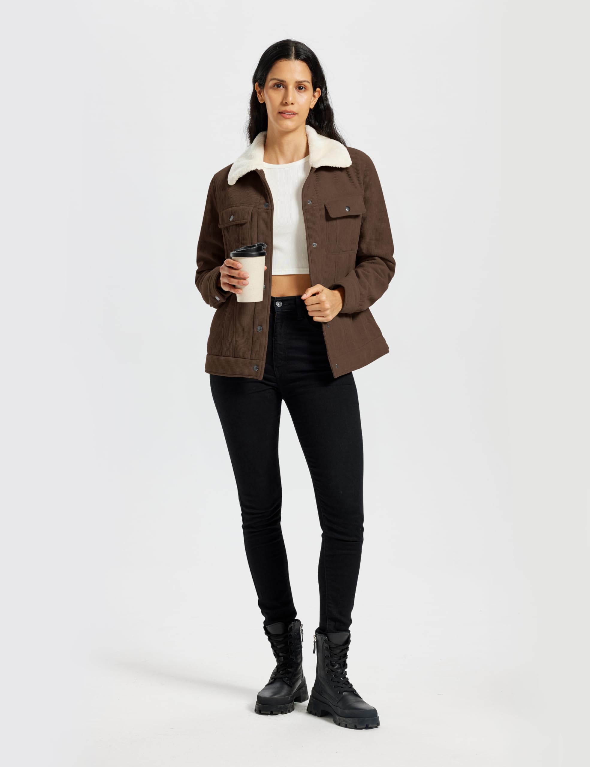 MoFiz Veste Polaire Femme Doublée en sherpa Blouson Hiver Chaud Vestes en Velours Côtelé à Boutons élégant décontracté et Poches