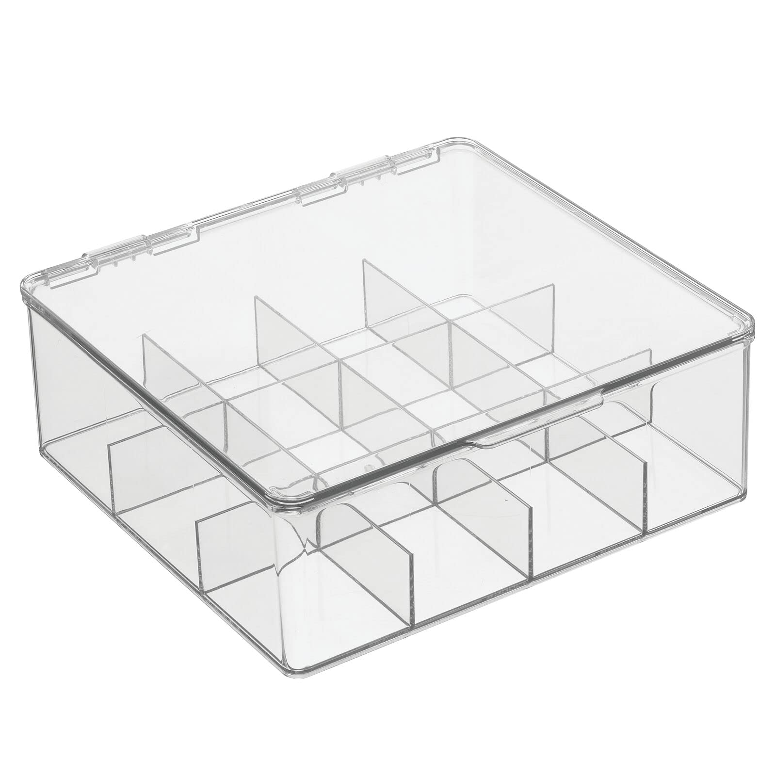 Organizador de cocina de plástico, práctica caja de almacenamiento con 12 compartimentos y tapa con bisagras, caja de almacenamiento de despensa con tapa para té, café, especias y otros 8