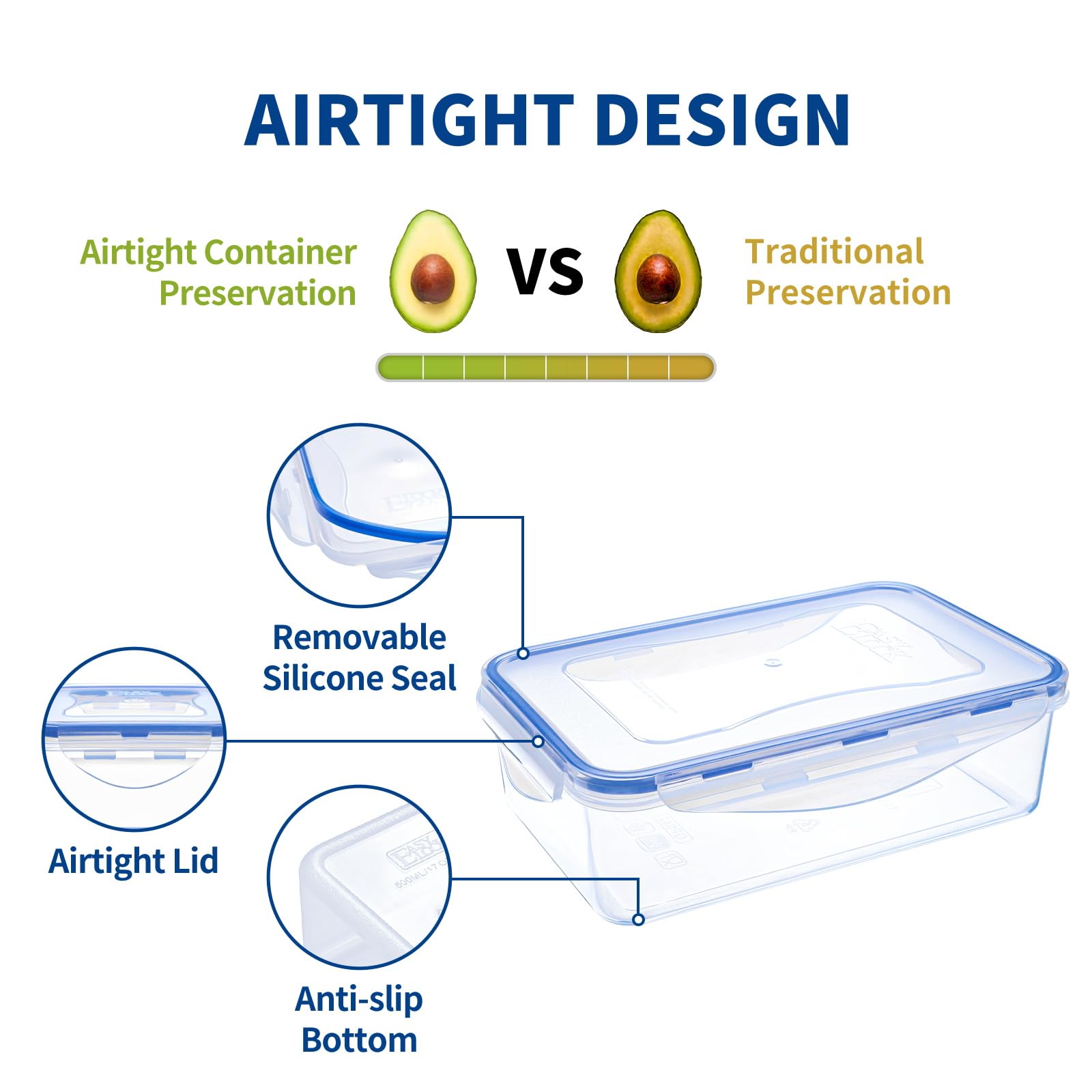 Contenitori per alimenti in plastica con coperchio, 1,65 l, 3