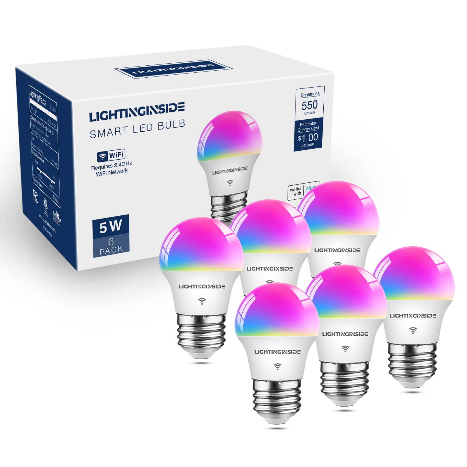 SmartLife G16.5 RGBCW Candelabra E26 Smart Bulb 6 Pack