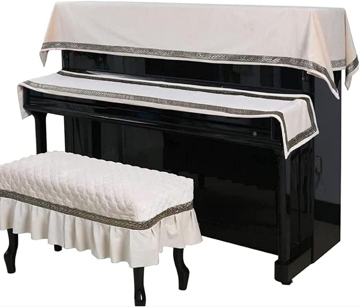 Upright Piano Cover Set Fashion Dustproofing Cover Piano Cover Upright Electronic Piano Keyboard Cover Chair Cover Fashionable Simple Luxury Thick Dustproof C(Beige-Double chair cover 77*37cm
