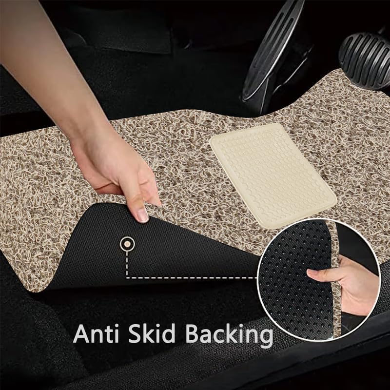Image of FAM Enterprises Curly Car Floor Mat Compatible for Honda BRIO||Curly /Noodle Car Mat Dust & Liquid Trapping with Heel Pad||Set of 5 ||Color-Coffee & Beige