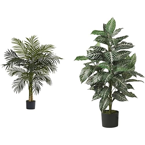 Nearly Natural 5357 4ft. Golden Cane Palm Tree,Green & Zebra Silk Plant, Green 3 ft.