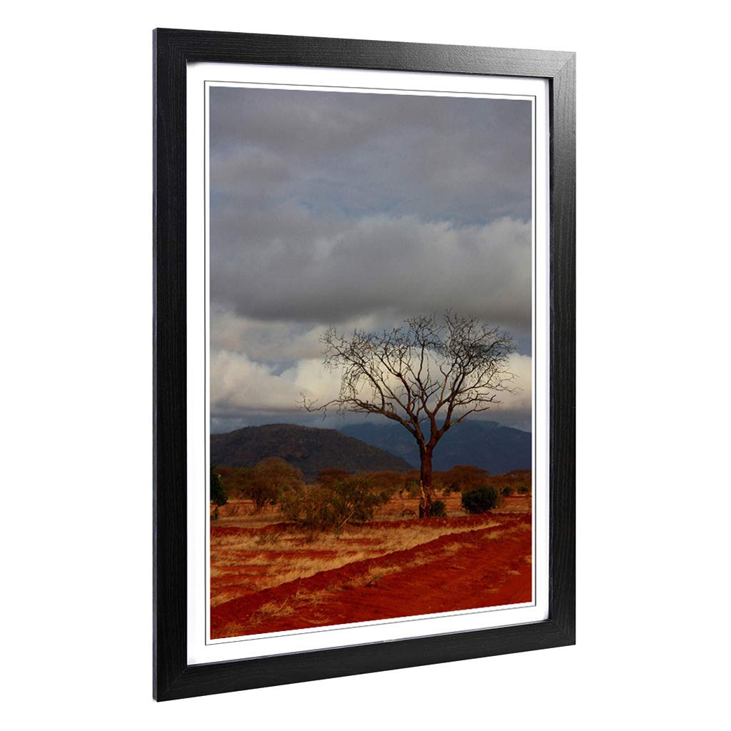 Big Box Art Framed Print of Safari Kenya Africa Landscape Design | Wall Art Picture | Home Decor for Kitchen, Living Room, Bedroom, Hallway, Black, A2 / 24.5x18 Inch / 62x45cm