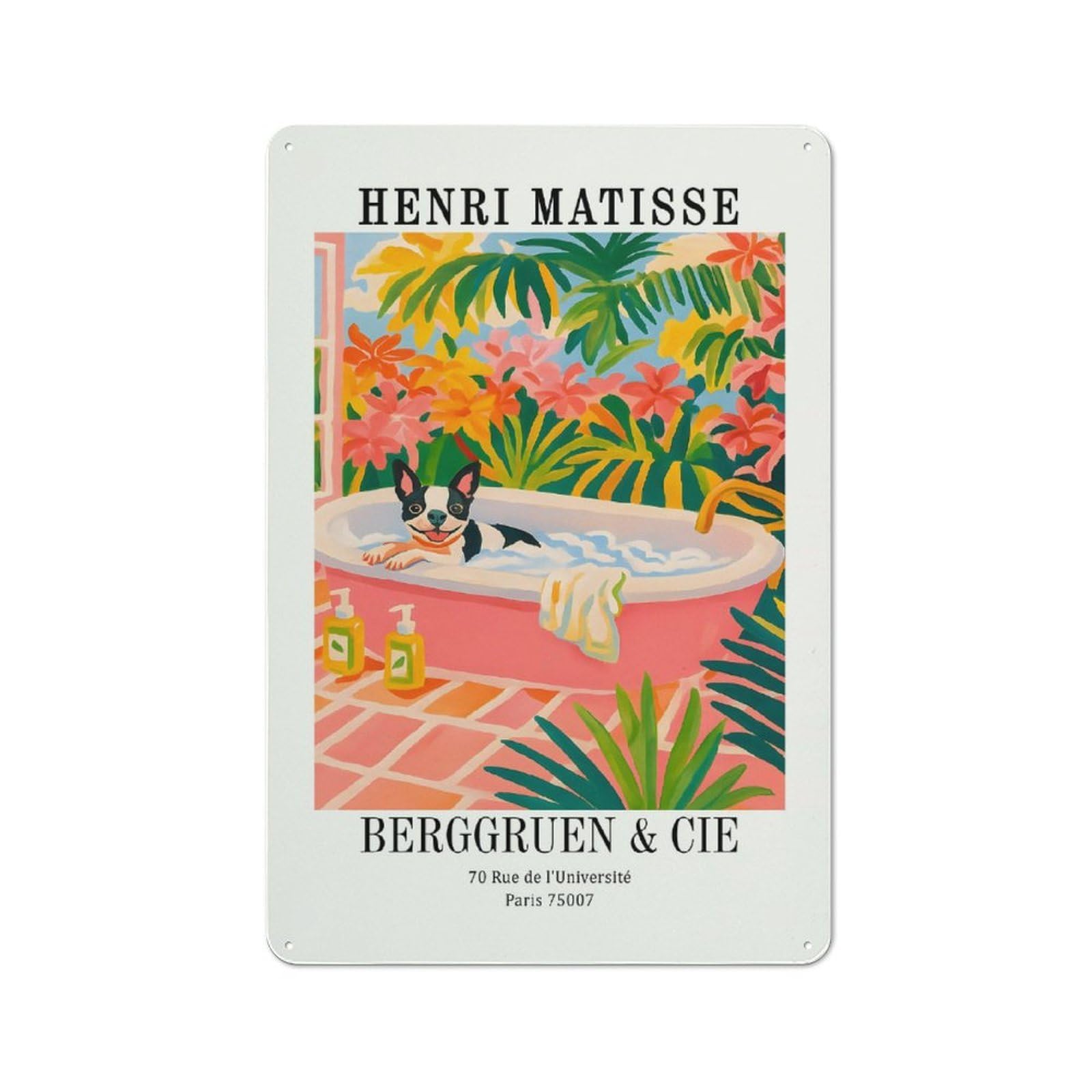 Junmoney Style-8 Smart Henri Matisse Dog In Bathtub Art Print Office Metal Sign 30X20cm, Creative Space Decor For Home Office, Reading Corner Or Bedroom