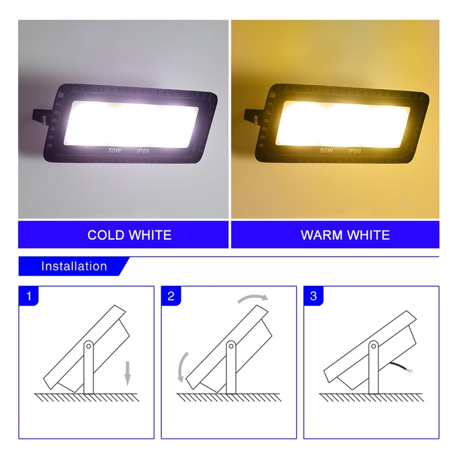 MINING Proiettori per esterni, Proiettore For Esterni A LED For Esterni COB Proiettore For Esterni 50W 100W 200W For Lampione Da Giardino Riflettore A LED(Cold white,ModelB 50W)