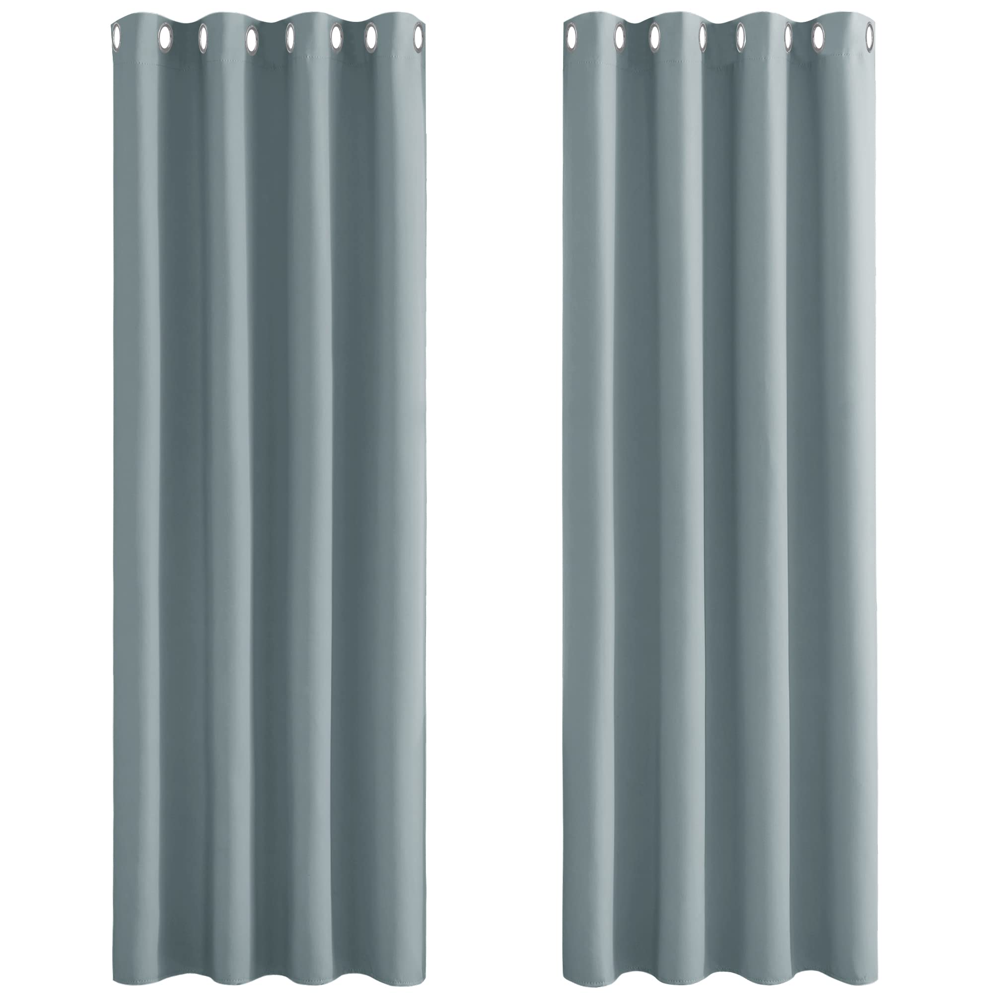 PONY DANCE - Set di 2 tende oscuranti per soggiorno, con occhielli, termiche, termoisolanti, altezza 245 cm x larghezza 140 cm, colore: grigio/blu